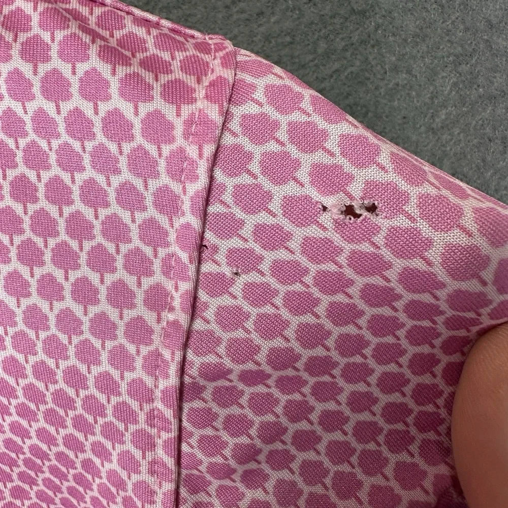 Vineyard Vines Polo Shirt Women Medium Top Performance Pink Tree Pattern *flaw*